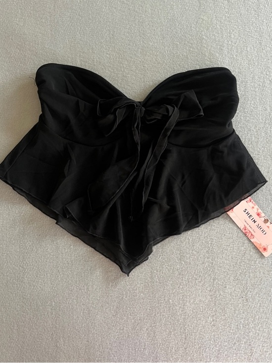 SHEIN Tops - SHEIN Black Strapless Bow Ruffle Blouse